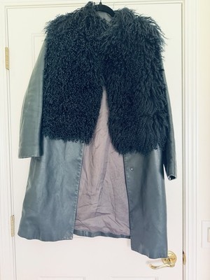 Longchamp Leather And Lamb Fur Hunter Green Rare Coat Size M - Worn Once