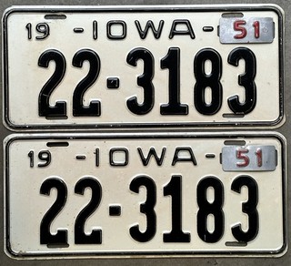 Nice 1950 1951 Iowa License Plate pair