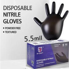 5.5 Mil Black Nitrile Gloves 100 Count Powder-Free Latex-Free Textured