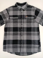 Orvis Flannel Shirt Mens Medium Gray Black Pockets Long Sleeve Button-Up Heavy