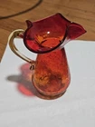 VINTAGE- Mid-Century Amberina Crackle Glass Pitcher (Possibly Blenko or Fenton)