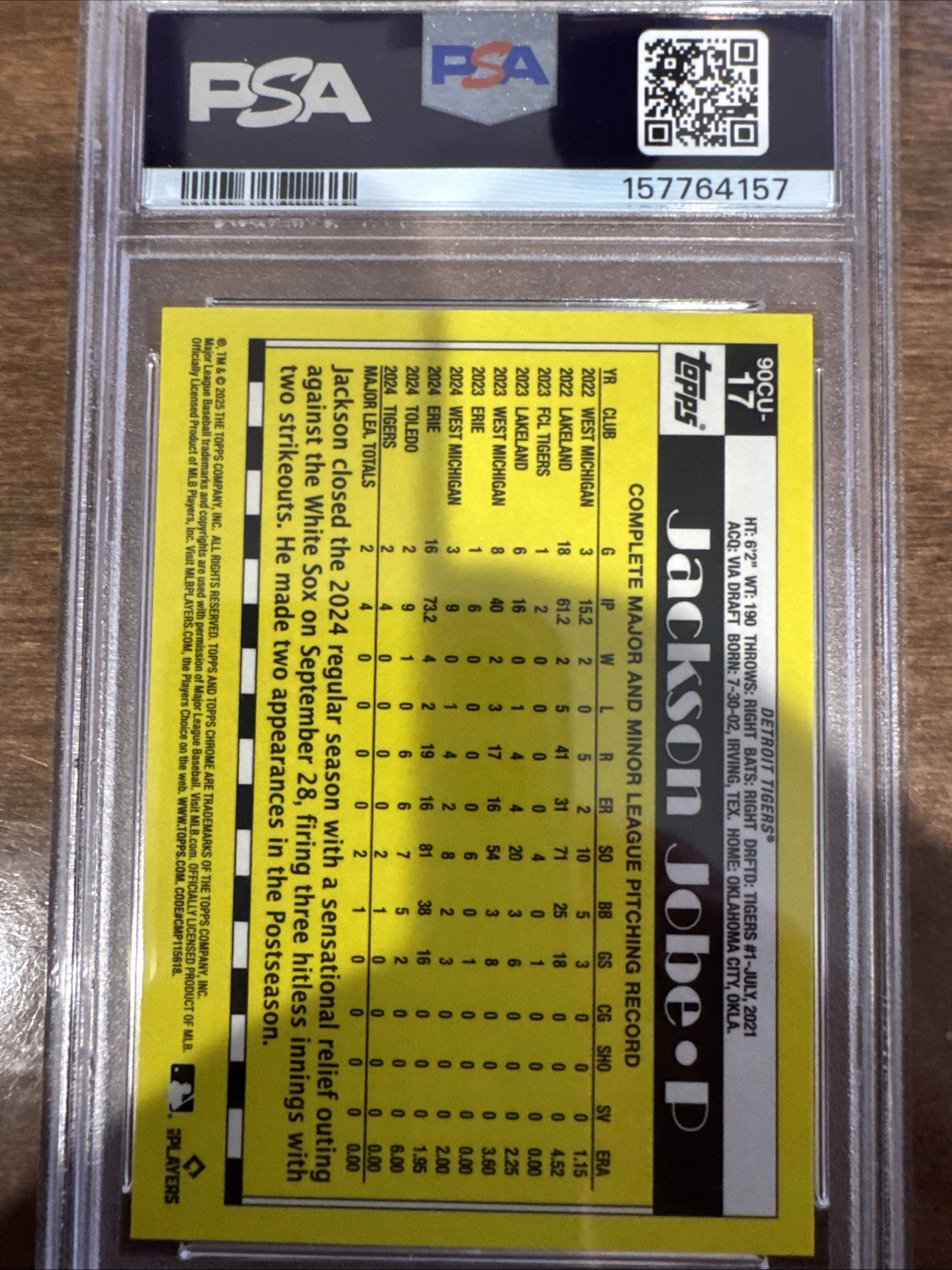 2025 Topps Chrome Update - Jackson Jobe #17 1990 Topps Chrome PSA 10 (RC) view 2