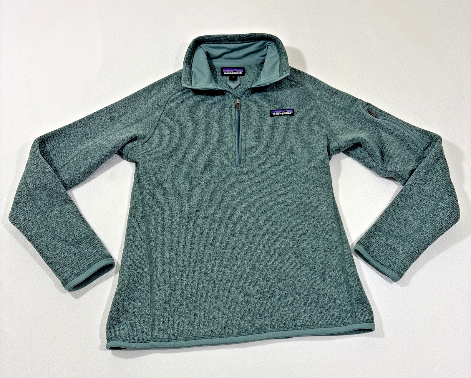 Patagonia Women’s Better Sweater 1/4 Zip Pullover Blue Green Fleece Worn Wear Sm