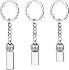 Wish Bottle Keychain 3Pcs Mini Glass Bottle with Metal Lids and Key Ring Tiny Sp