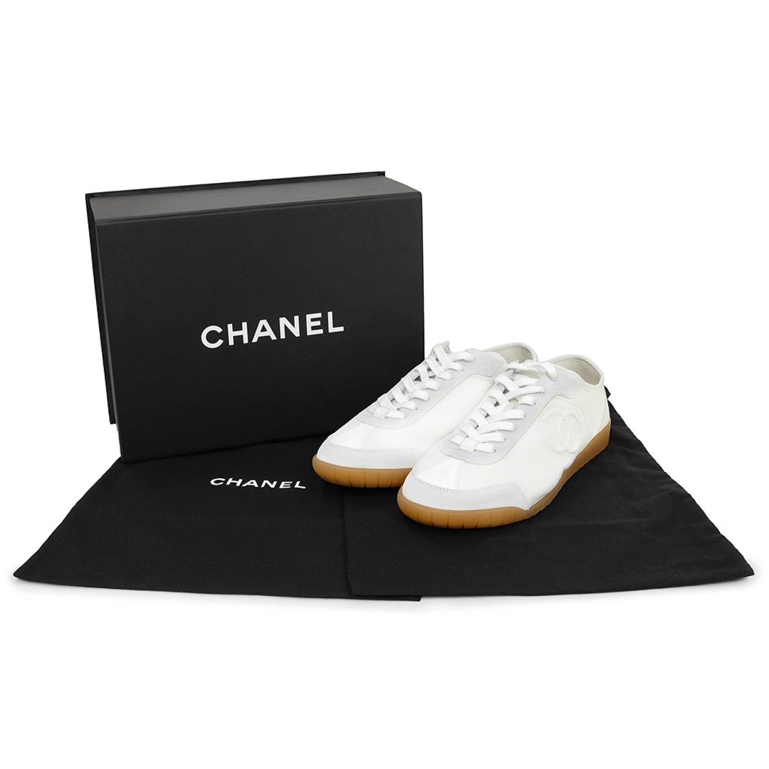Chanel Coco Mark 43 Sneakers Shoes Calfskin Leather Suede White