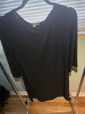 Womens little black dress/Annalee + Hope/1/2 sleeves/beading around cuff Size L