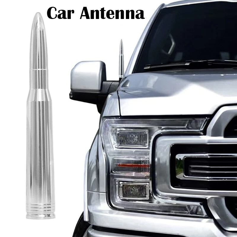 Stubby Bullet Antenna 50 Caliber s d F150 F250 F350 RAM 1500 2500 Chrome Foto 3 de 4