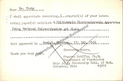 Original Postkarte Frances Griffin Department of Psychiatry Ohio State Universit
