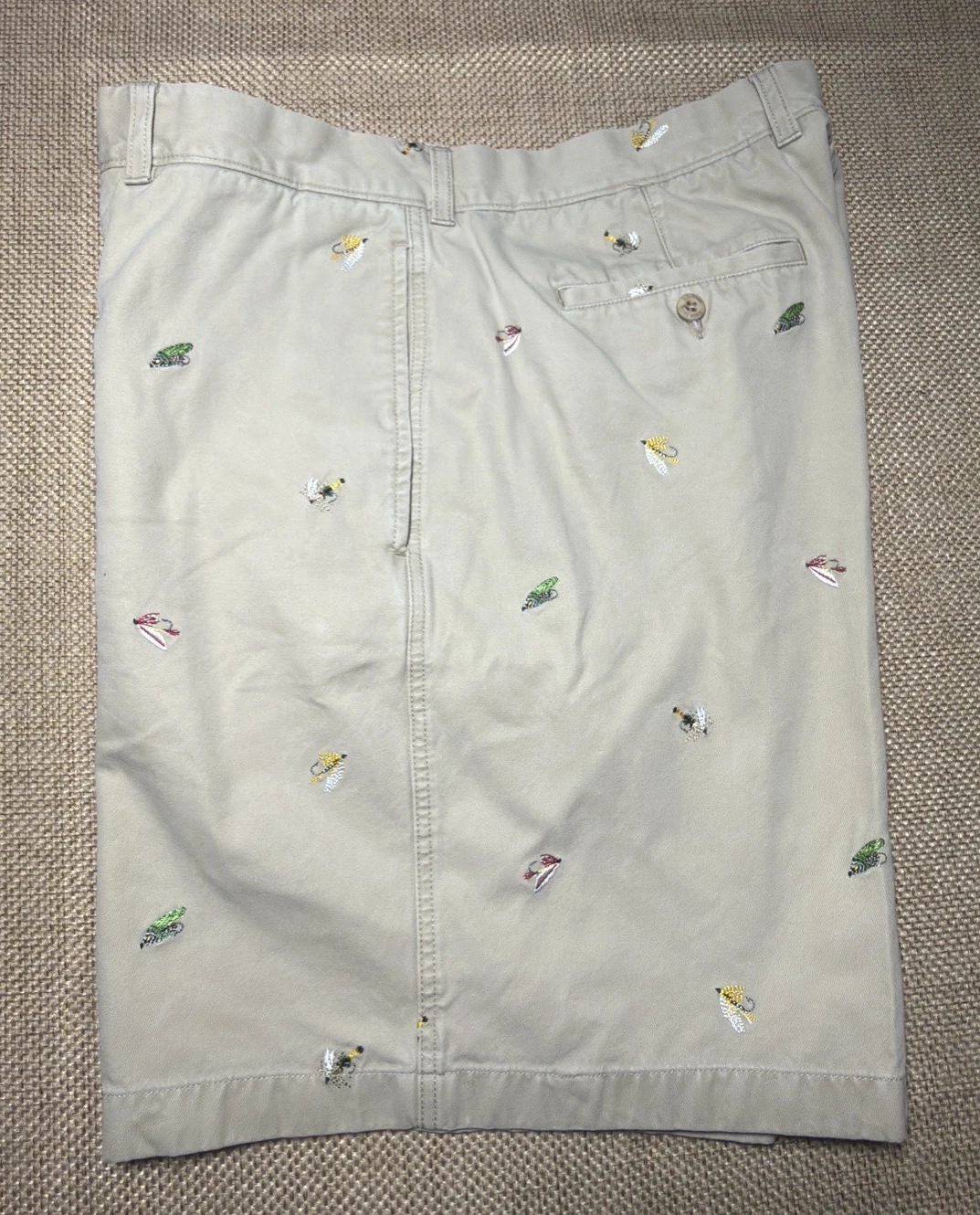 LL Bean Fly Fishing Lure Mens 40W Embroidered Chino Tan Khaki Outdoors Hunting