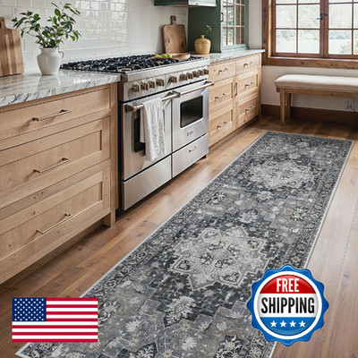 BESBLEE Runner Rug 2'6''x8' Machine Washable Non Slip Vintage Hallway Mat Low Pil