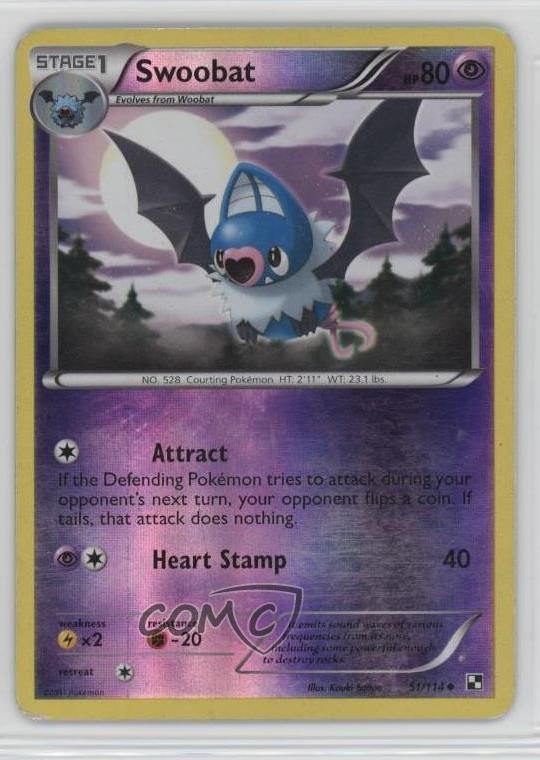 Swoobat Reverse Foil Pokemon Black & White Base Set #51