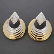 Sterling Silver Two Tone Ribbed Fancy Polished Earrings VTG SIGNED 925 DECO MCM
