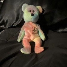 Ty Beanie Babies Peace Bear Tie-Dye Plush with Peace Sign 1996
