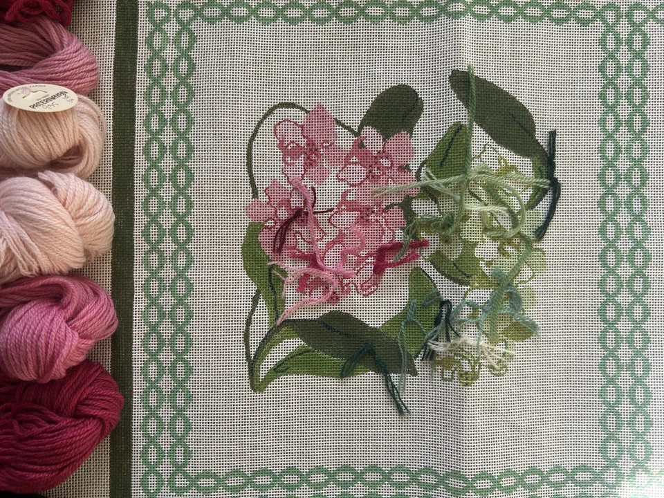 VNTG Large Needlepoint Rug Canvas Handpainted  Flowers with thread Paternayan - Image 2 of 4