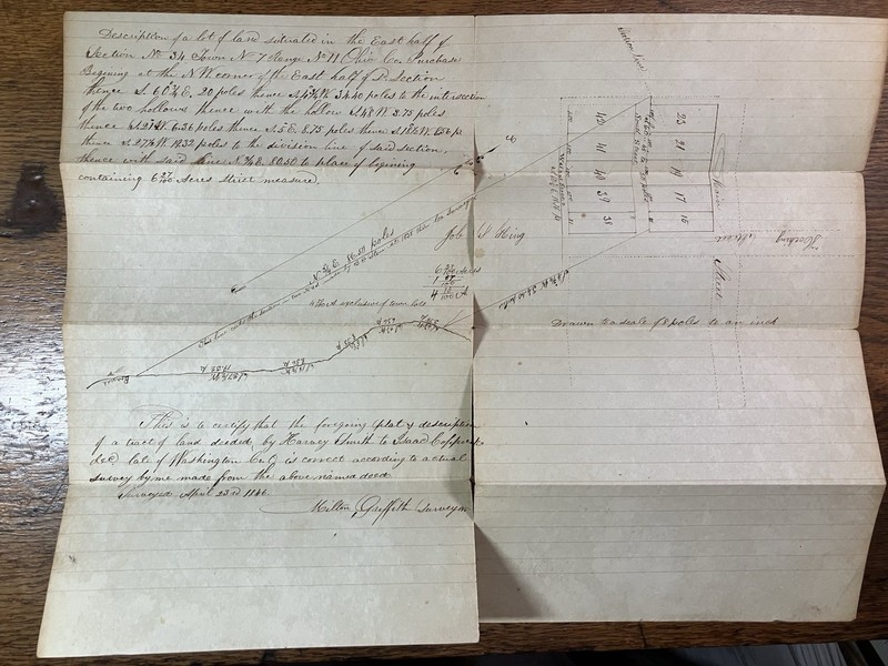 1846 - WASHINGTON CO., OHIO - Survey Plot Map - by Surveyor MILTON GRIFFITH