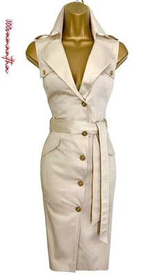 Karen Millen Size UK 14 SAFARI BELTED TRENCH SHIRT DRESS IN STONE - Image 1 of 4
