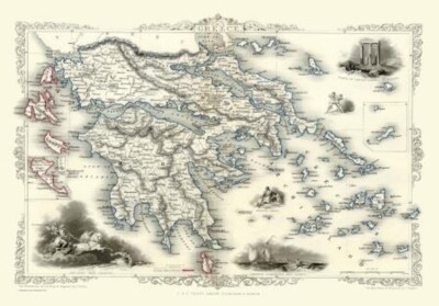 Länderkarte von Griechenland von John Tallis um 1851