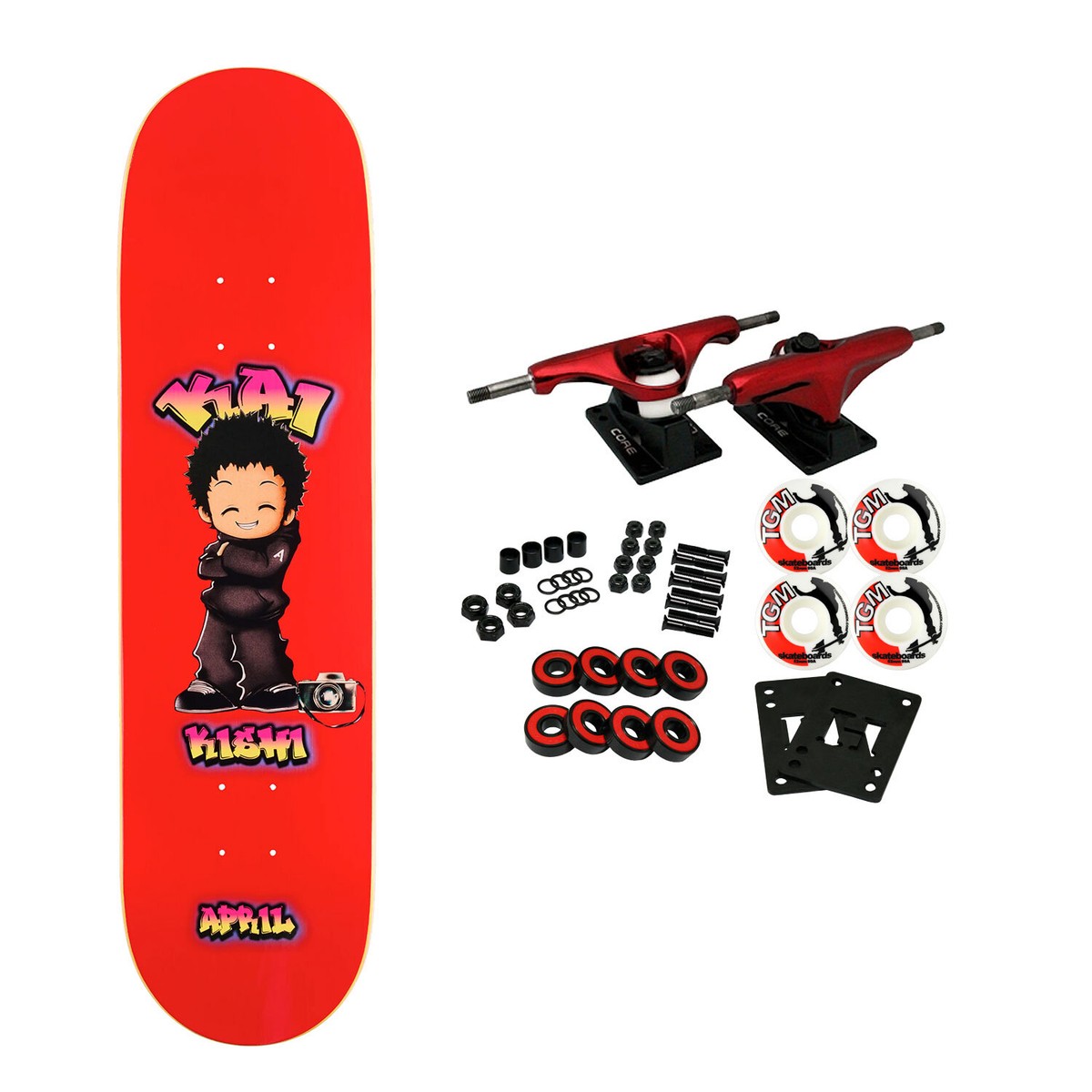 April Skateboard Complete Kai Kishi Chibi Red 8.25 April Skateboard Complete Kai Kishi Chibi Red 8.25