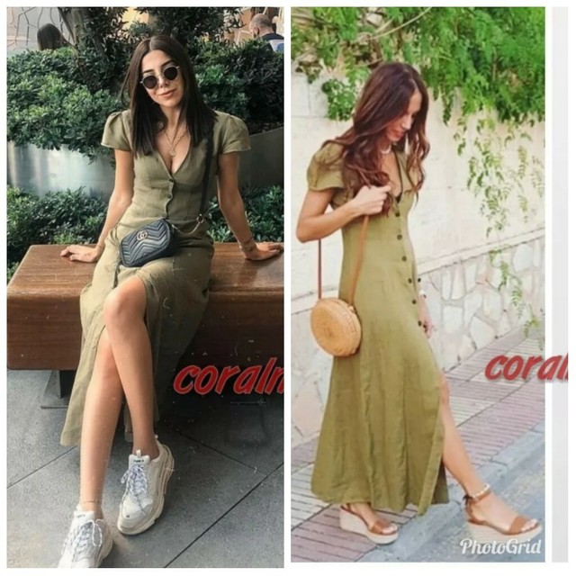 zara khaki linen dress