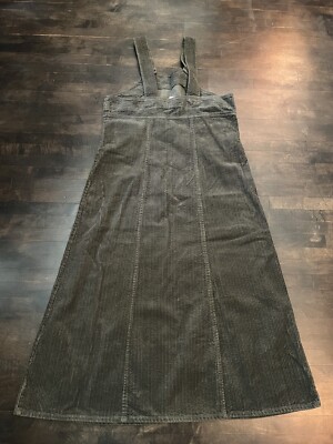 corduroy overall midi dress Corduroy Overall Dress with Pocket Khaki / L