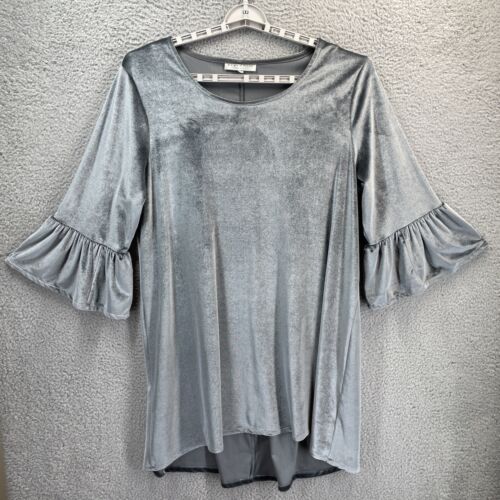 Bryn Walker Dress Women Medium Silver Hi Low Velvet Velour Bell Sleeve