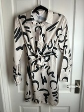 Vanita BNWT black & beige dress - tie front silky blouse style