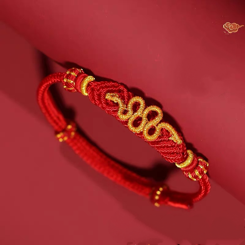 2025 Year of the Snake Red Rope Bracelet Amulet Handmade Red Gold Braided Rope