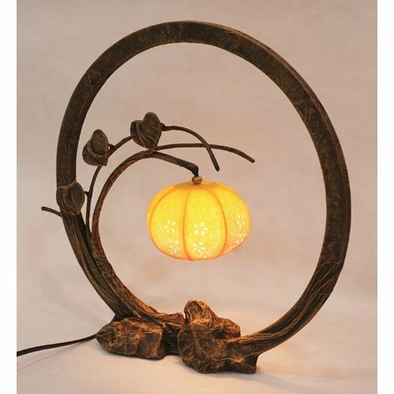 Oriental Paper Round Yellow Globe Lantern Shade Table Art Nouveau Bedside Lamp - Image 2 of 4