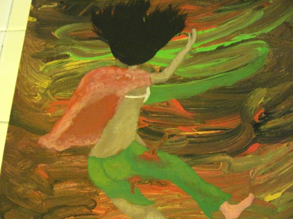 WOMAN CAUGHT IN TORNADO ABSTRACT PAINTING 11X14 (ENDLESS NIGHTMARE