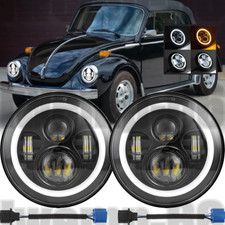 Pair 7 Inch Round Led Headlights Hilo Beam White Halo Drl For 1950-79 Vw Beetle Pair 7 Inch Round Led Headlights Hilo Beam White Halo Drl For 1950-79 Vw Beetle