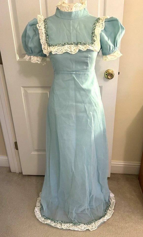 Maxi Vestido Formal Dama de honor Años 70 De Colección Encaje Floral Borde Mangas Foto 3 de 4