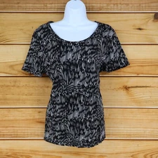 Simply Vera Vera Wang Short Sleeve Shirt Womens Sz L Black Geometric Casual Soft