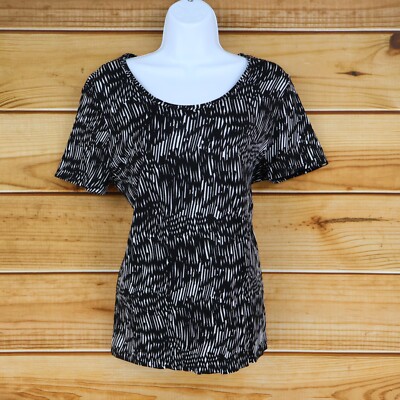 Simply Vera Vera Wang Short Sleeve Shirt Womens Sz L Black Geometric Casual Soft