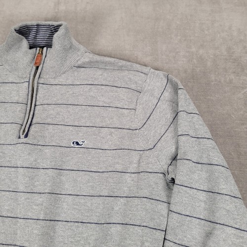 Vineyard Vines Quarter Zip Pullover Striped Sweater Cotton Gray Mens Size S - Picture 9 of 12