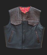 Hunt Club Style Men's Gator Leather Vest Motorcycle Biker Concealed Carry