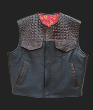 Hunt Club Style Men's Gator Leather Vest Motorcycle Biker Concealed Carry
