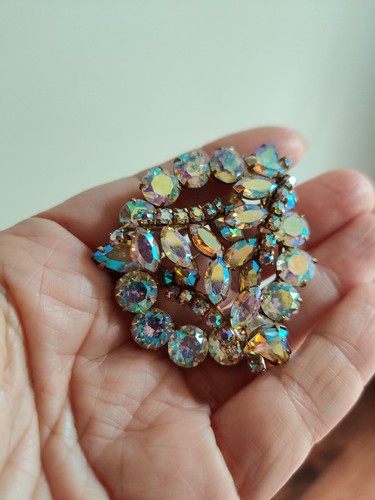 Signed Sherman Brooch Champagne Crystals Aurora Borealis Gold Plated Fabulous - Bild 14 von 15