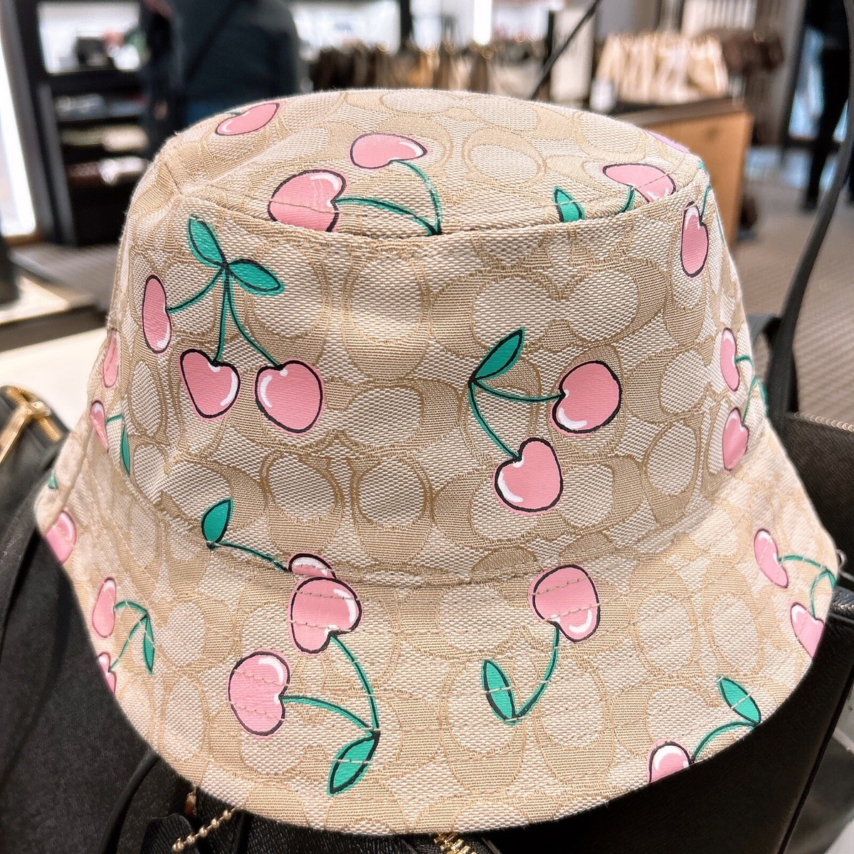 nwt coach women's Signature Heart Cherry Print Bucket Hat | eBay