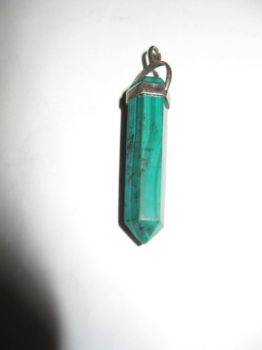 Malachite Cut Crystal, Sterling Bale Wrap, 35 mm Long - 第 1/2 張圖片