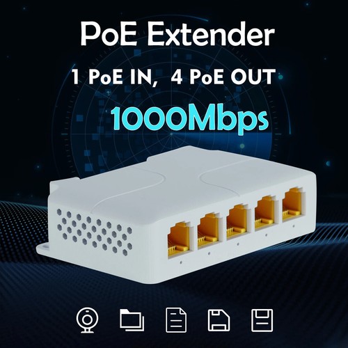 5 Port Gigabit POE Extender 100/1000Mbps 90W POE Repeater For Hotels, Schools - Picture 3 of 12