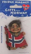 NEW SCANDINAVIAN BLUE PANTS TROLL HOLDING NORWEGIAN FLAG IN FRONT MAGNET NORWAY