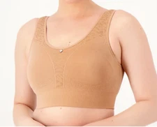 Breezies~Active Comfort Wirefree Contour Bra~Large~Warm~A455365~Foam Cup  10022