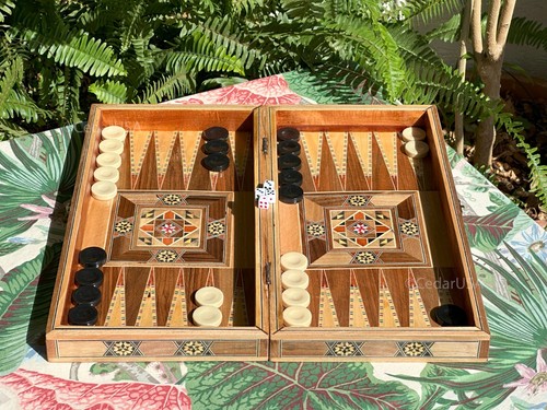 16" Backgammon Board and Chess Set from Lebanon - Handcrafted Lebanese Checkers  - Picture 6 of 10