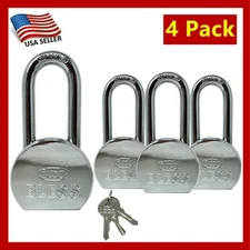 4 Pack Heavy Duty Long Lock Steel Maximum Protection Padlock with 3 Keys