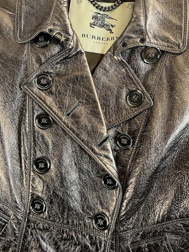 Burberry Lambskin Leather Metallic Short Trench Coat Jacket Womens US 6 Slim Fit - Picture 6 of 21