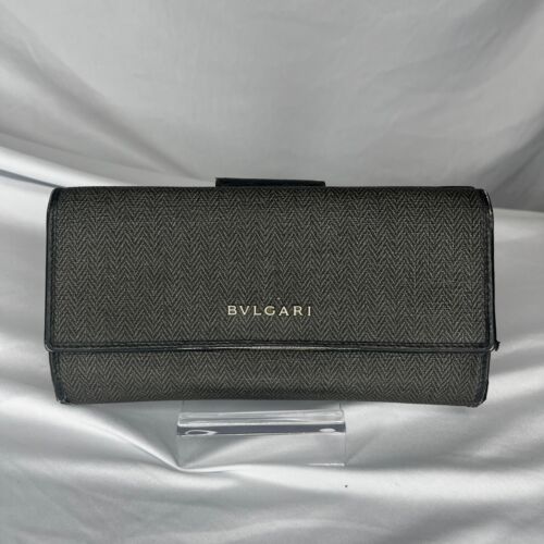 BVLGARI Flap Long Wallet Leather Bifold Card Holder Zip Around Purse - Picture 2 of 8