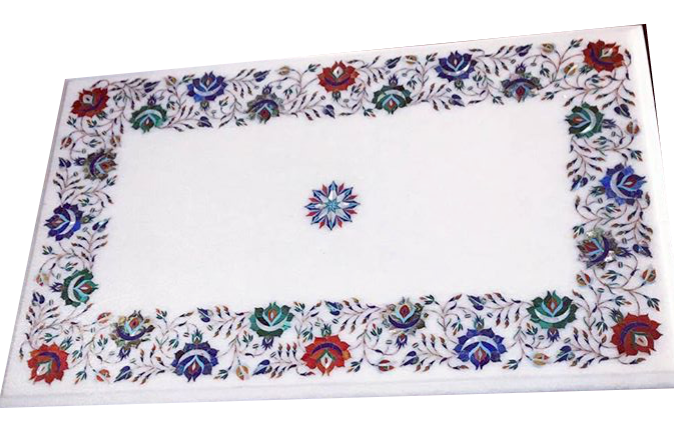 36-inch marble coffee table with semi-precious stone inlay for elegant art decor