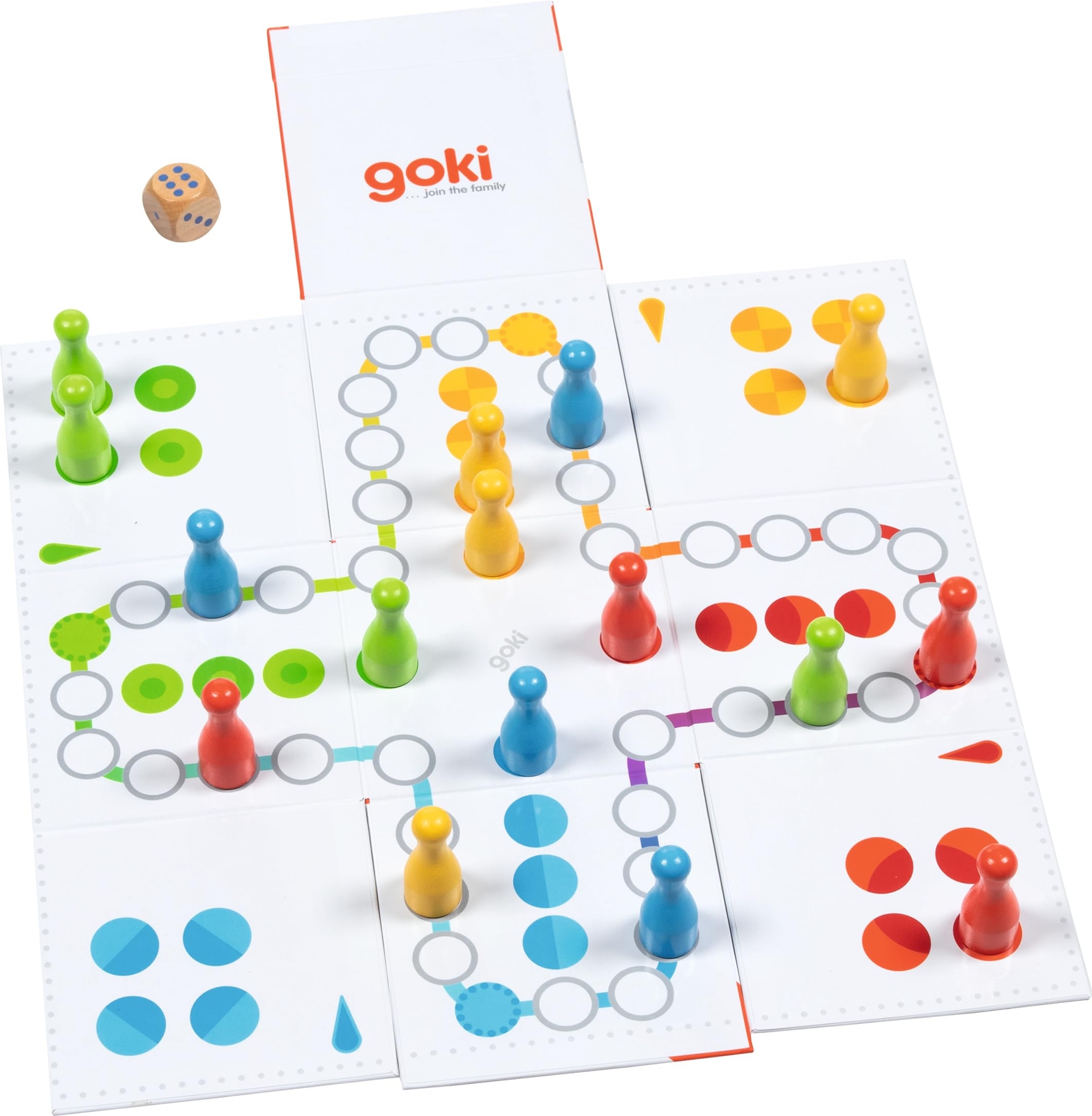 GOKI 56638 Ludo XXL en un cubo desplegable Games table, Multicolored, One size