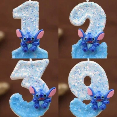Happy Birthday Cake Candle Numbered Numbers Blue Stitch Glitter 1 -9