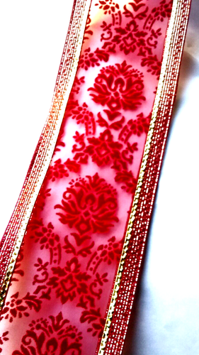 Wine 2.5" by 3 yd Wired Ribbon French Design Christmas Valentine Floral Gold - Picture 5 of 9